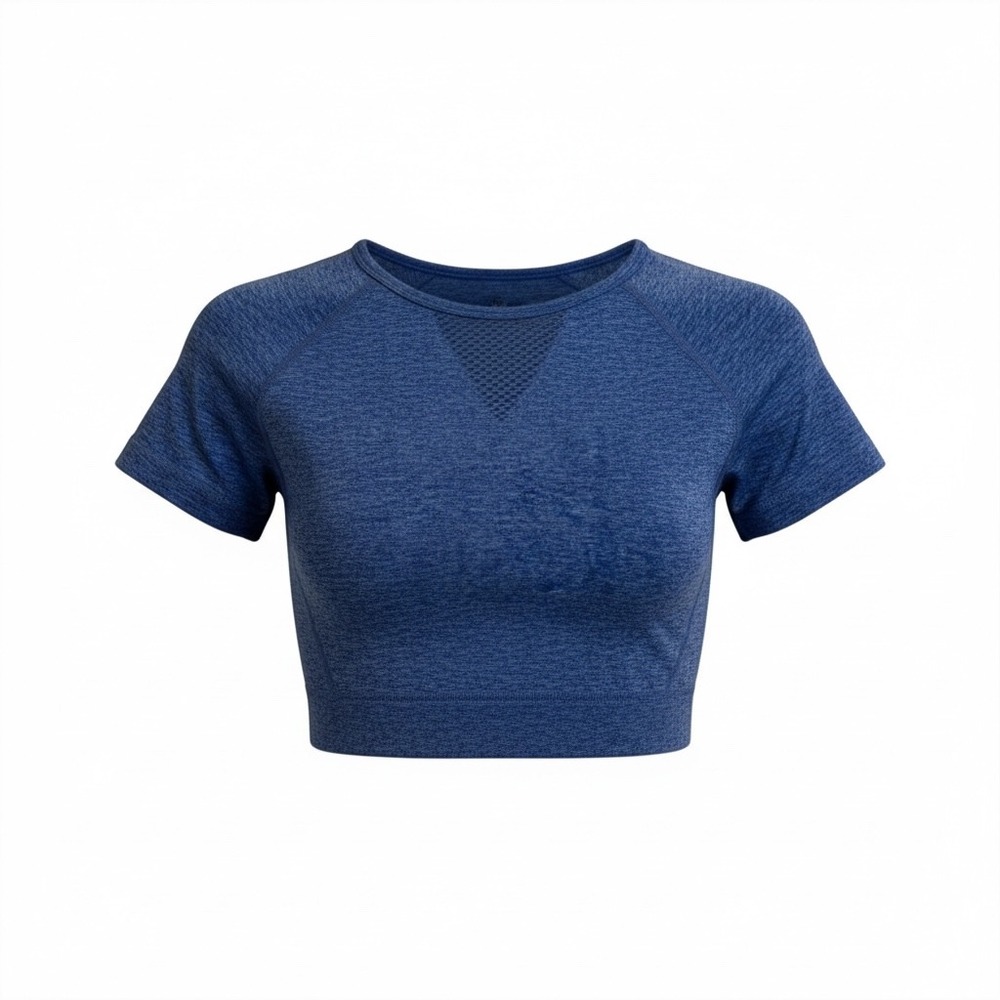 Buff Bunny Seamless Cropped Shirt Blue Mesh ShortSleeve Workout Top Small